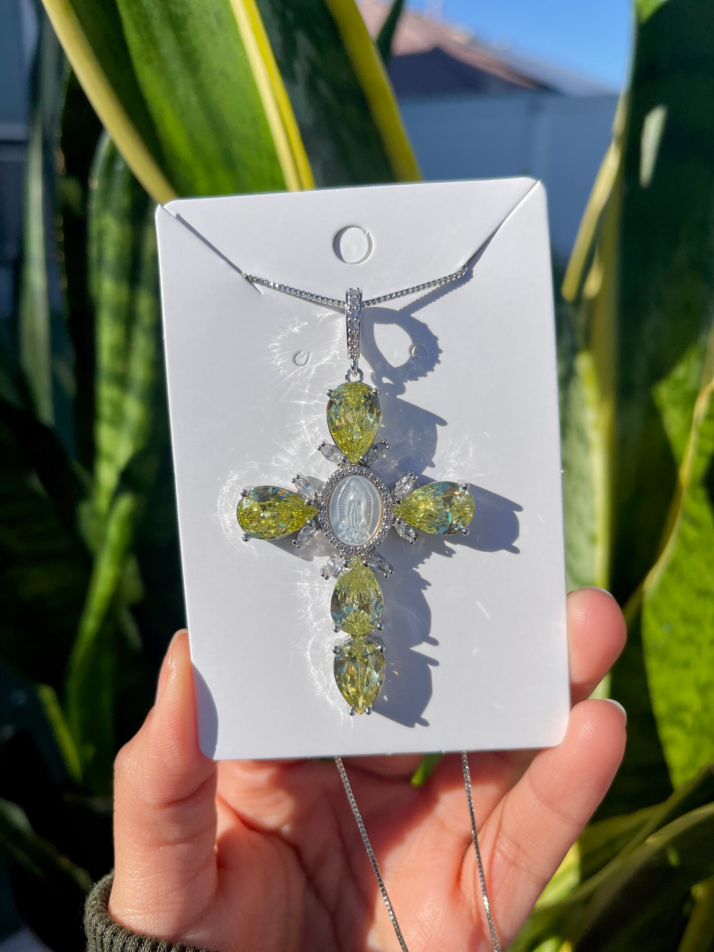 Yellow Virgin Mary Cross