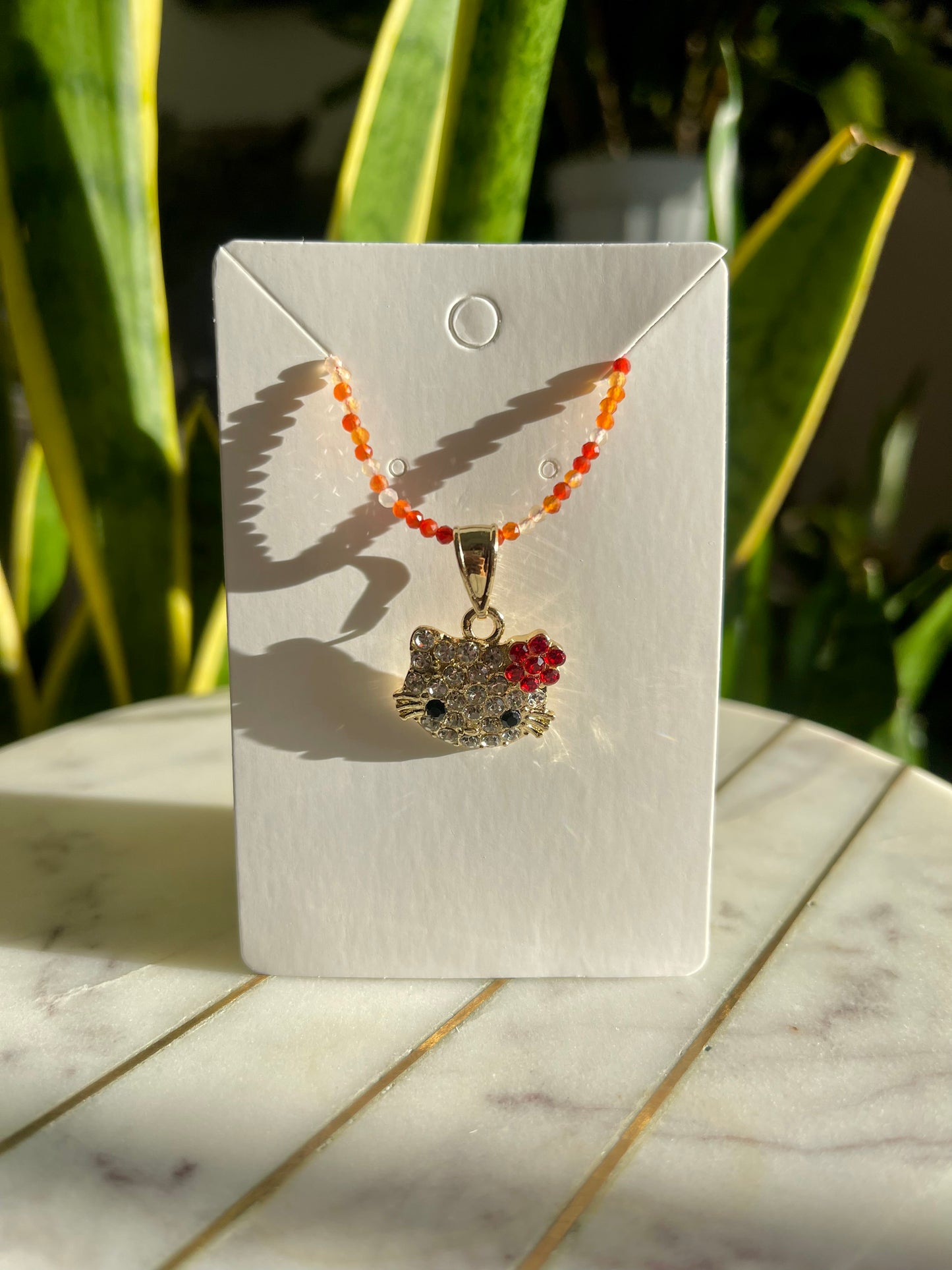 Carnelian Hello Kitty Necklace
