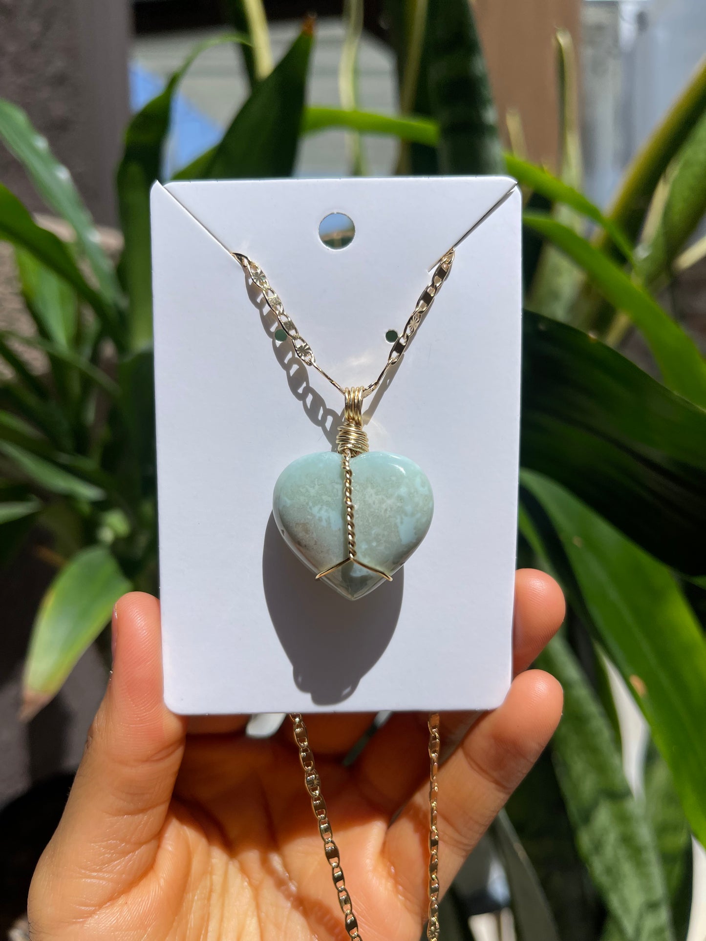 Green Flower Agate Heart Necklace