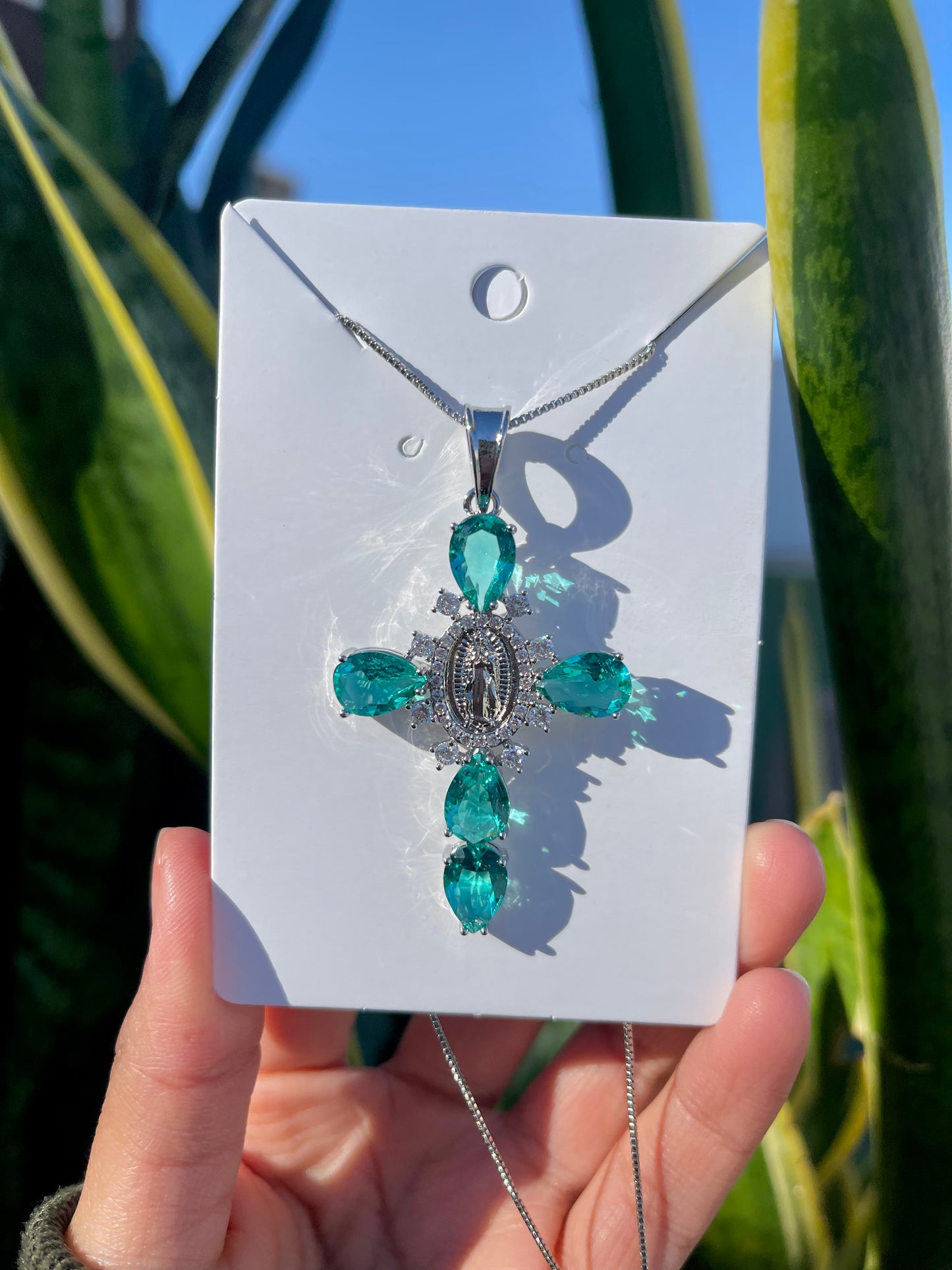 Turquoise Virgin Mary Cross