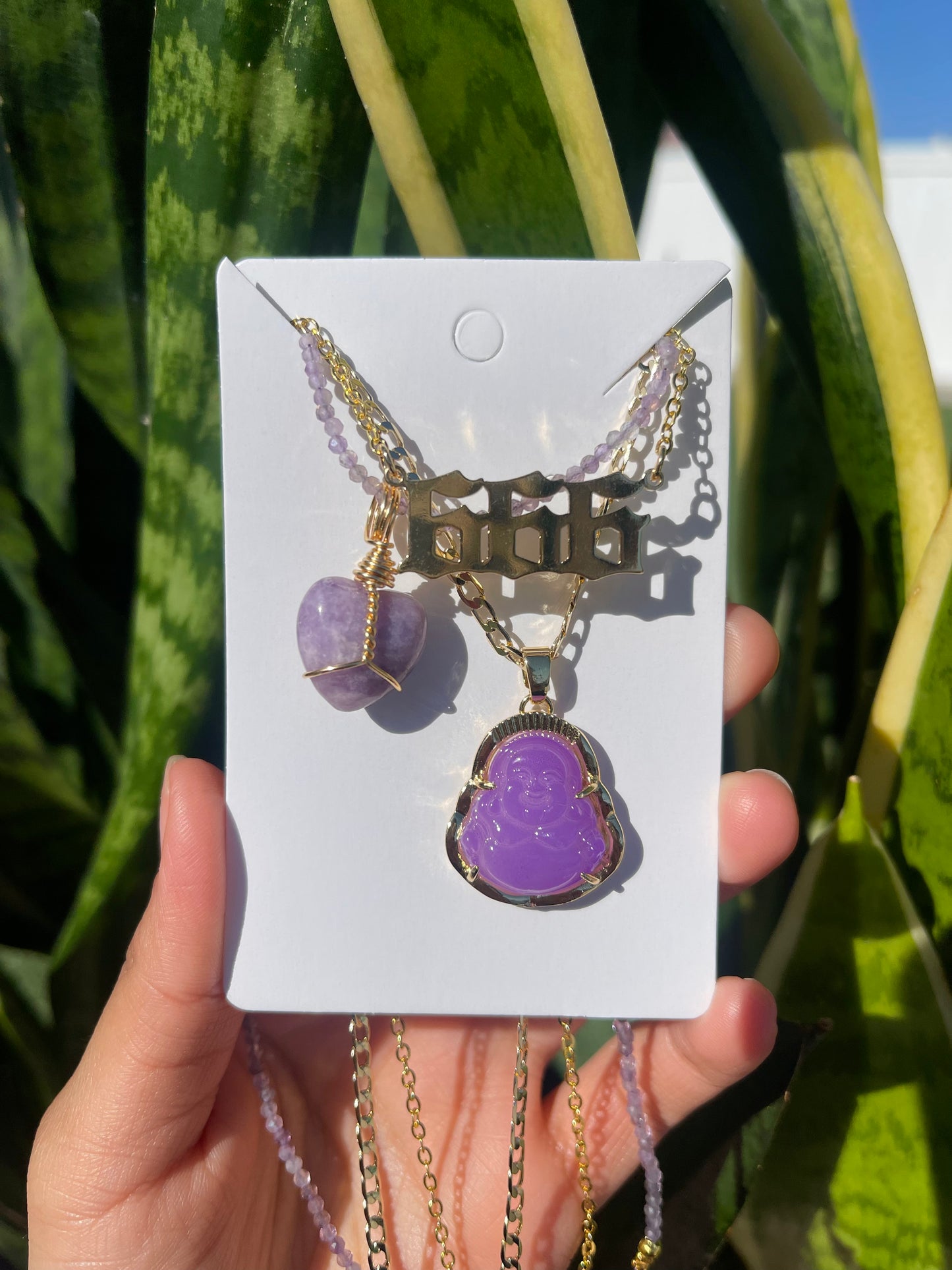 Purple Buddha Necklace Set
