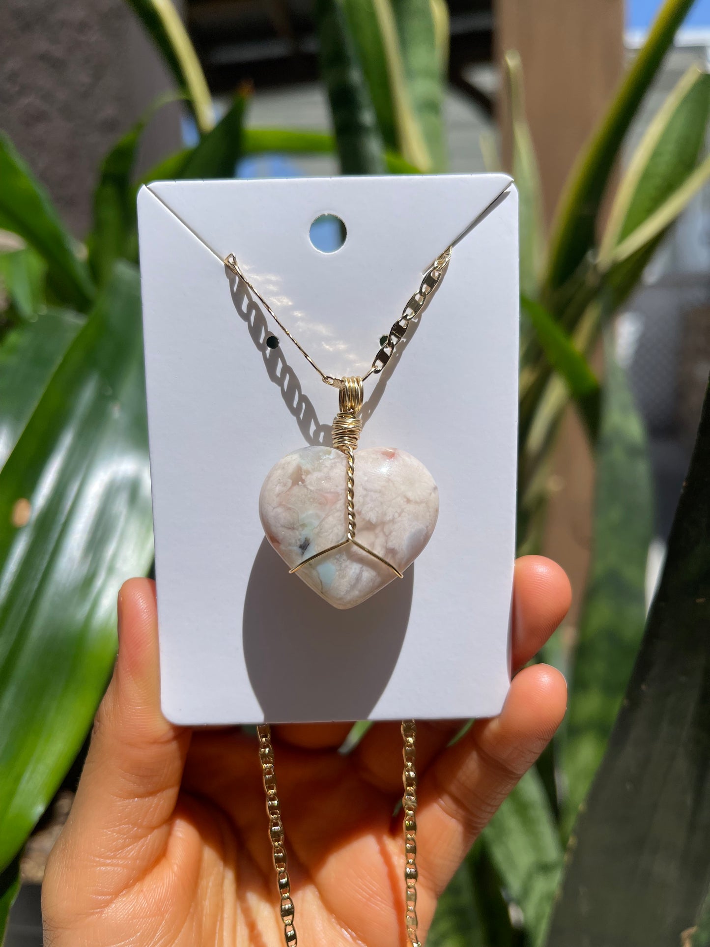 Green Flower Agate Heart Necklace