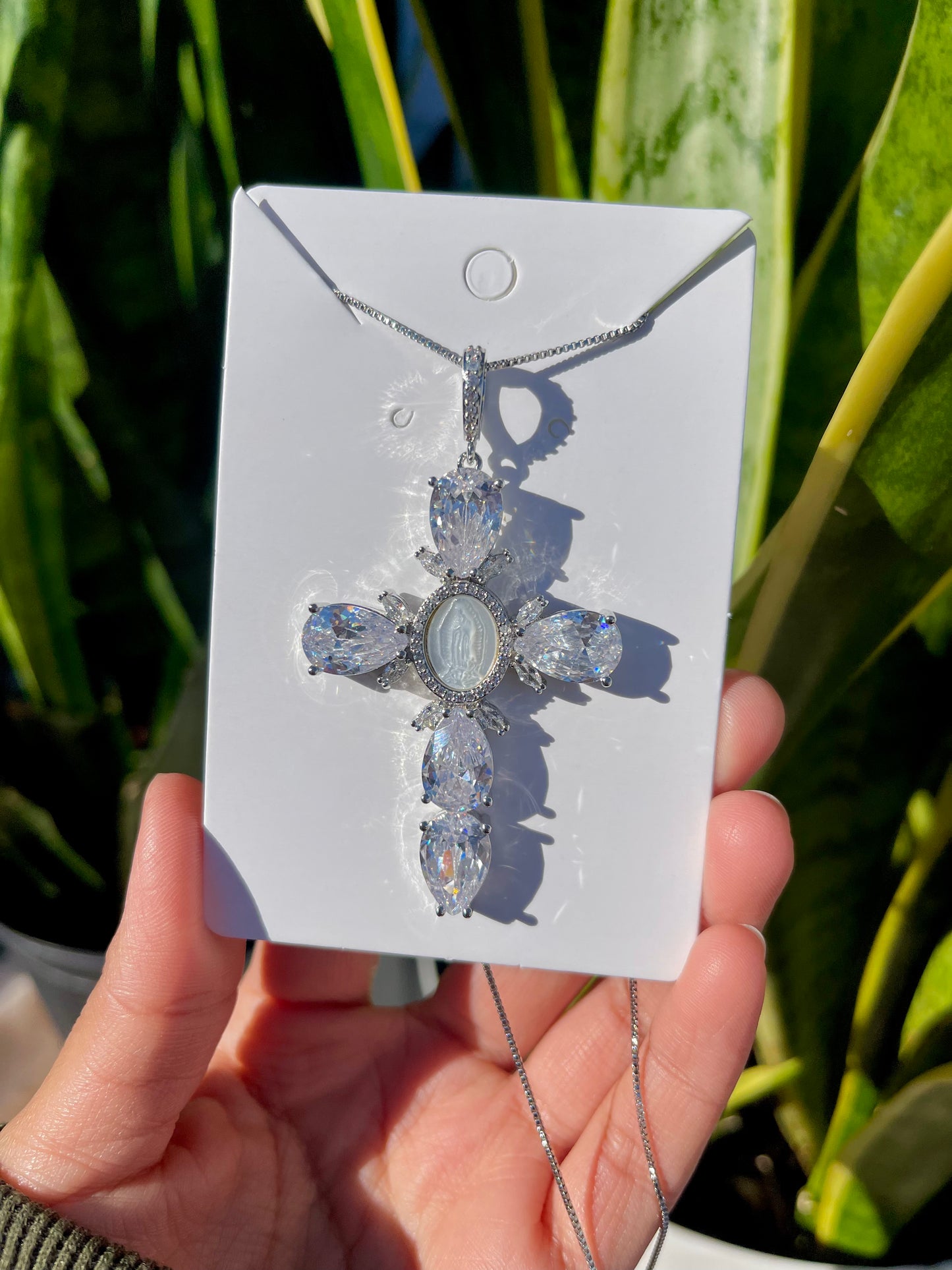 Virgin Mary Cross In Silver