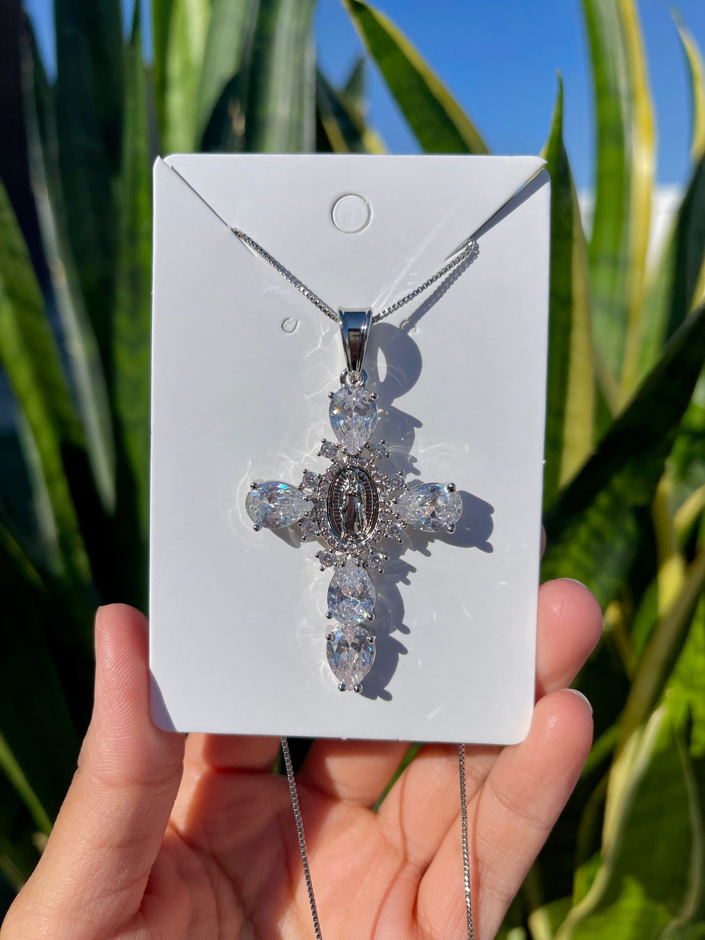 Virgin Mary Cross In Silver