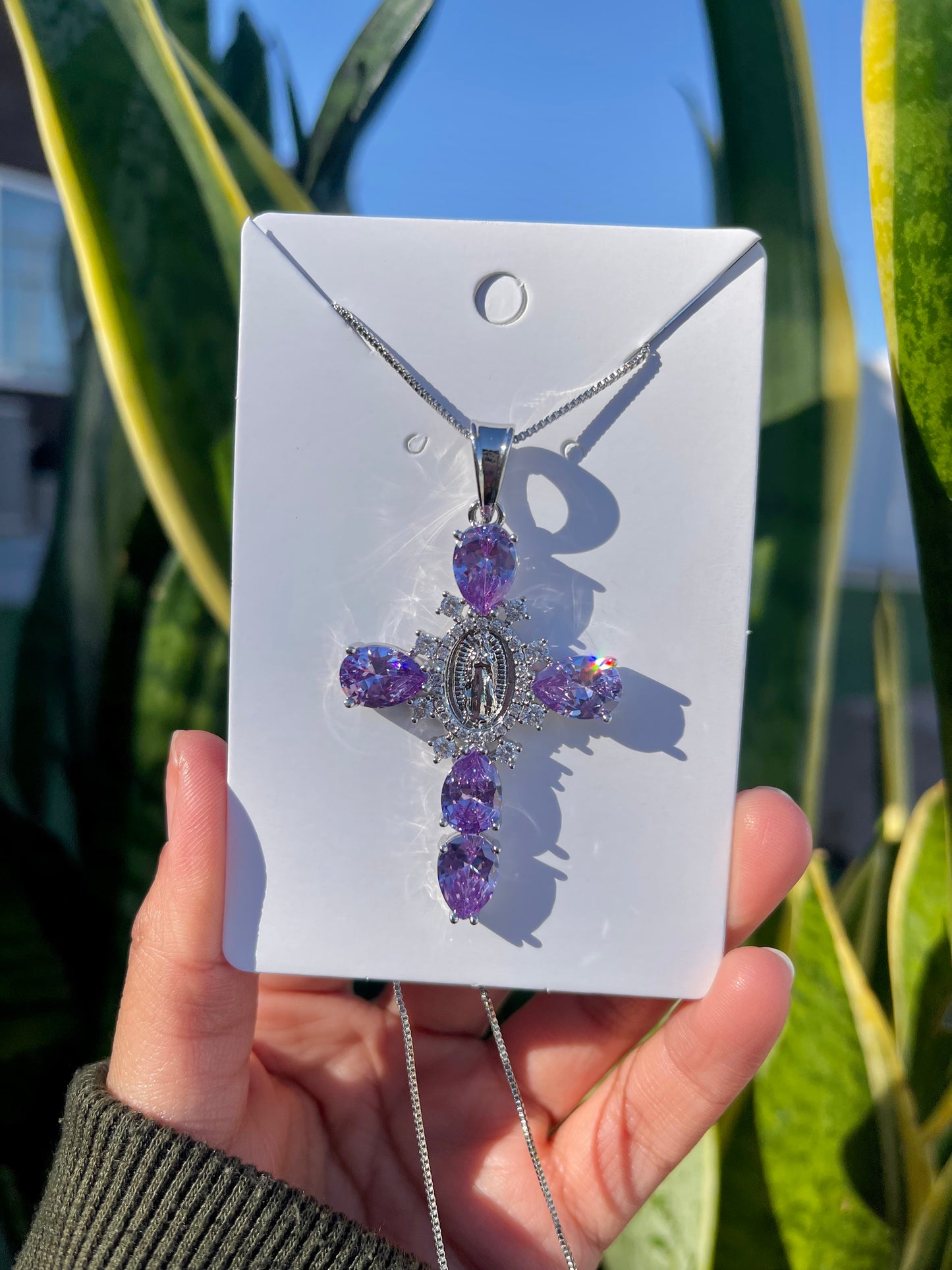Purple Virgin Mary Cross