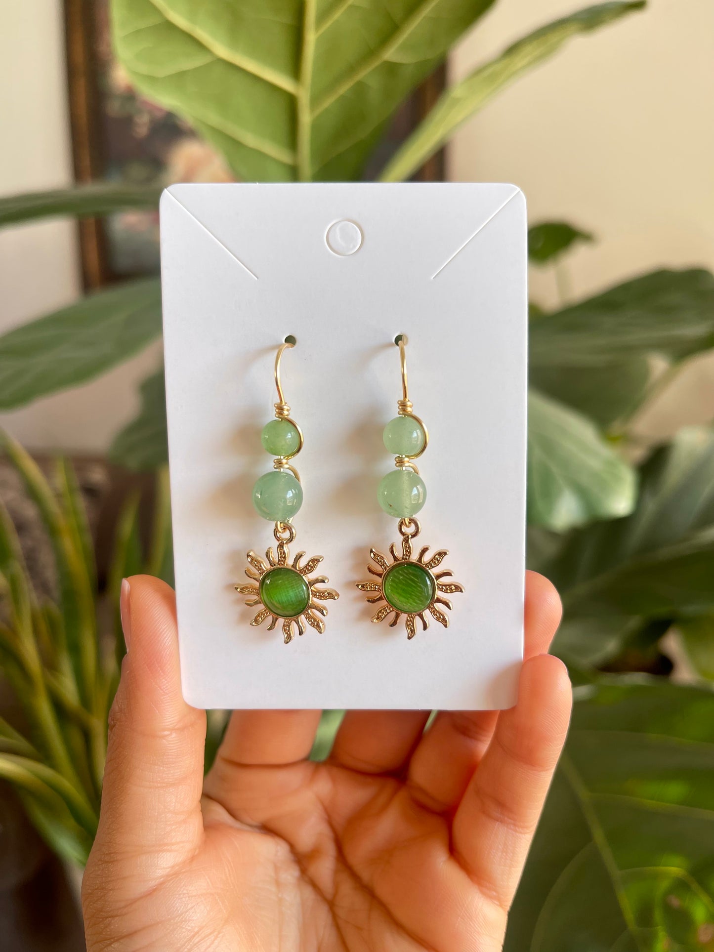 Green Aventurine Sun Earrings