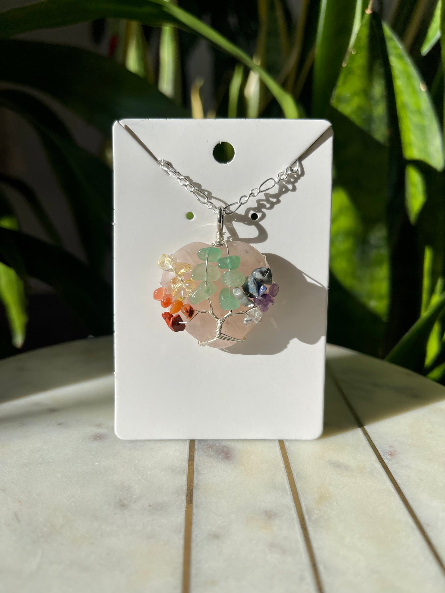 Rose Quartz Tree of Life Heart Necklace