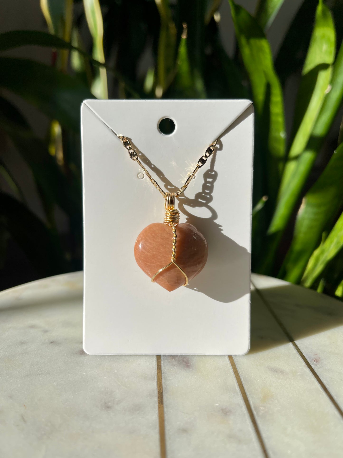 Peach Moonstone Heart Necklace