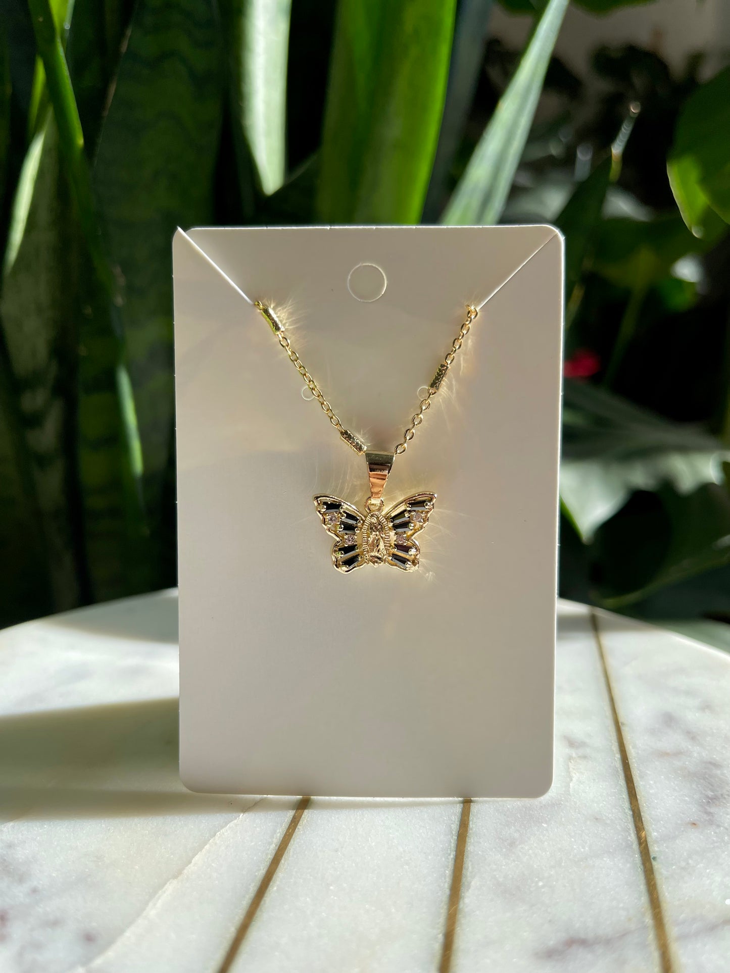 Virgin Mary Butterfly Necklace In Black