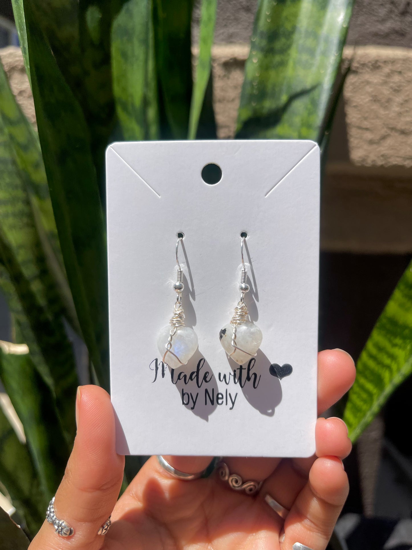 Silver Moonstone Heart Earrings