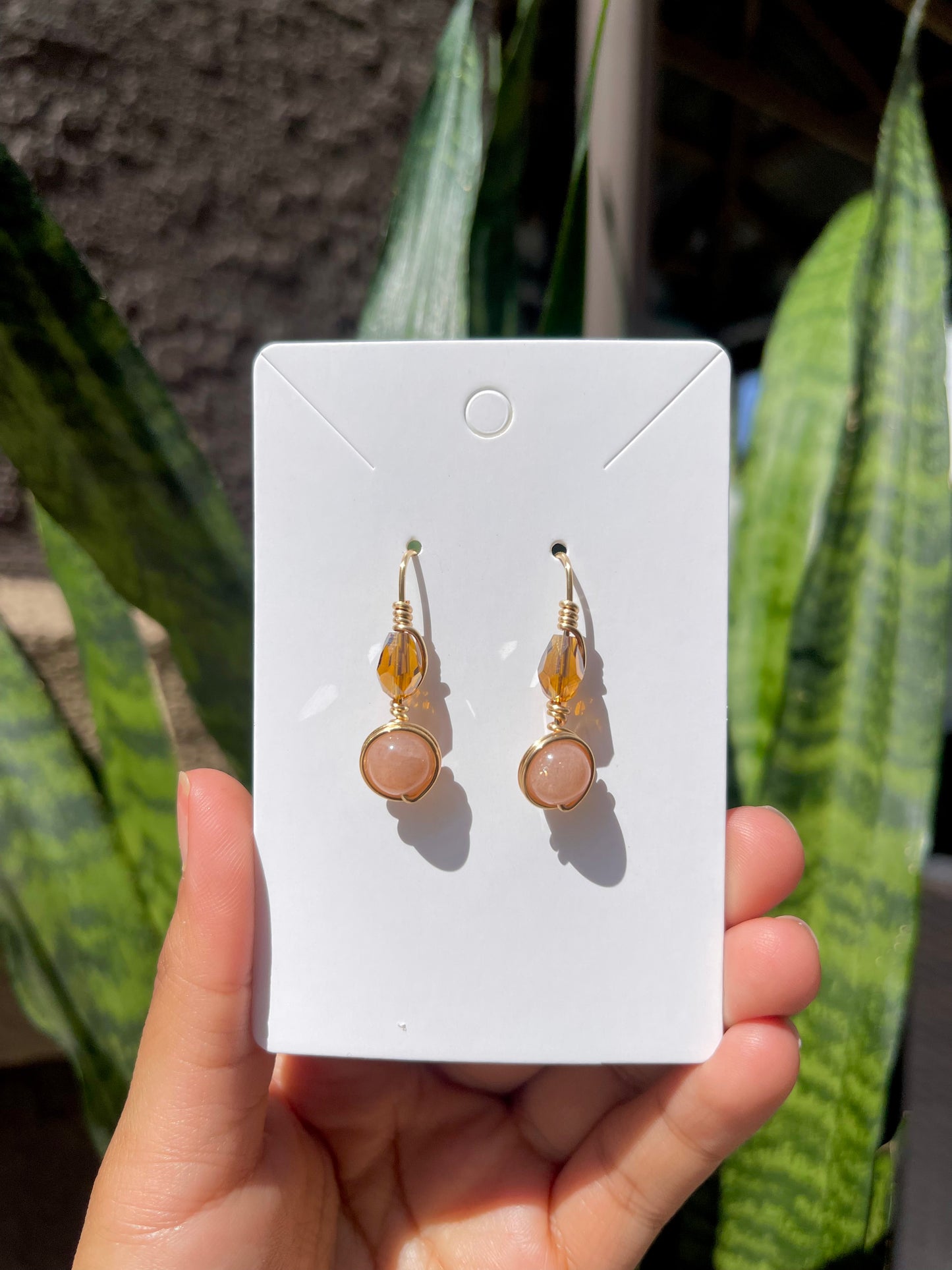 Peach Moonstone Teardrop Earrings