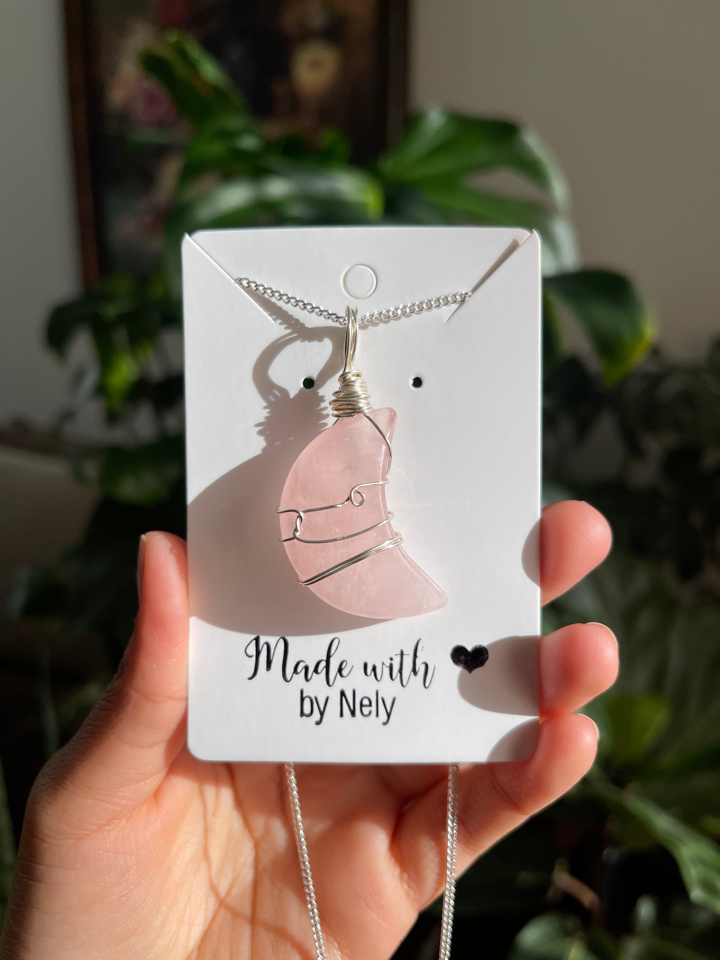 Rose Quartz Moon Necklace