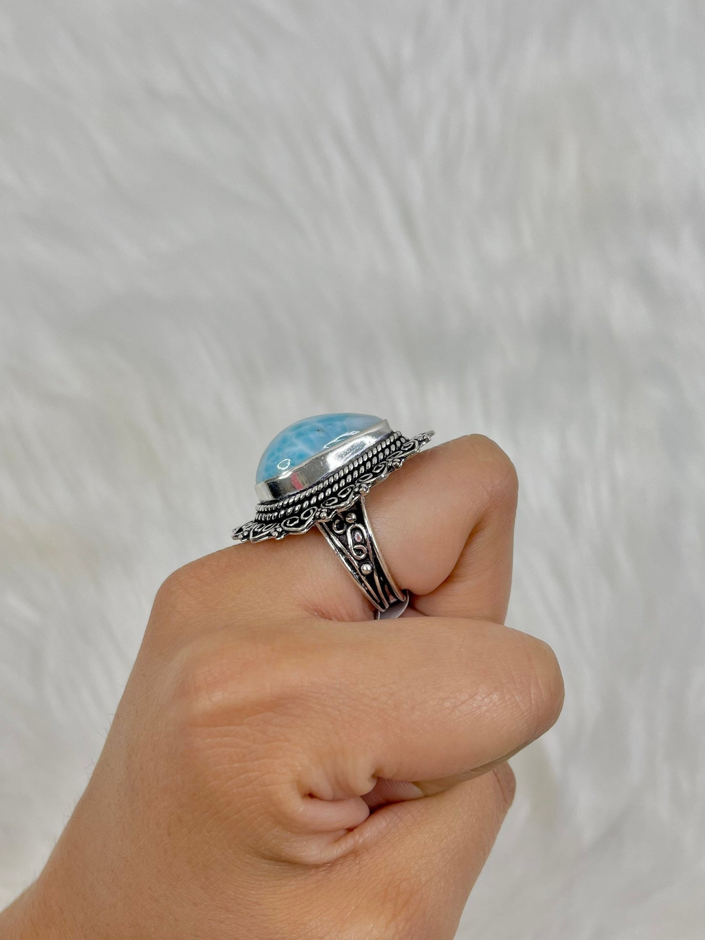 Detailed Larimar Rings