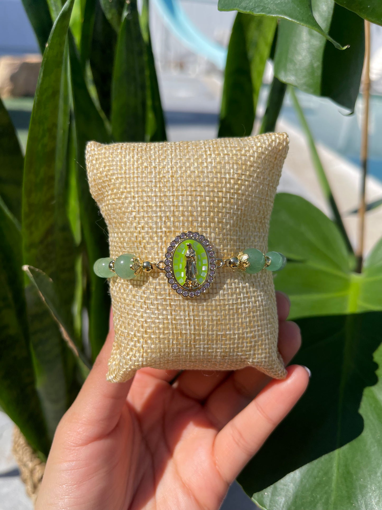 Green Aventurine Virgin Mary Bracelet