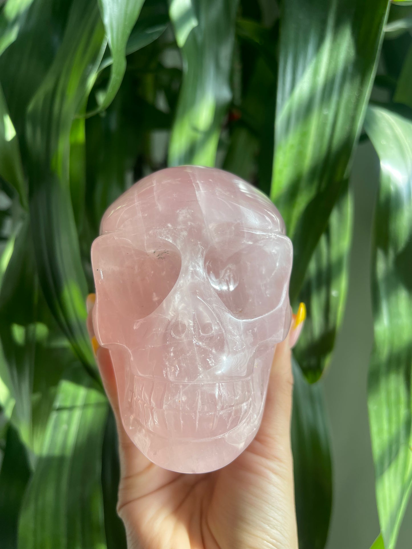 Rose Quartz Skull W/ Heart Eyes