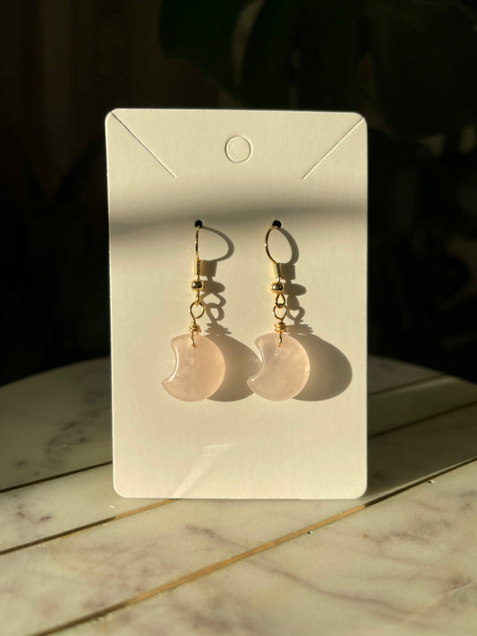 Rose Quartz Moon Earrings