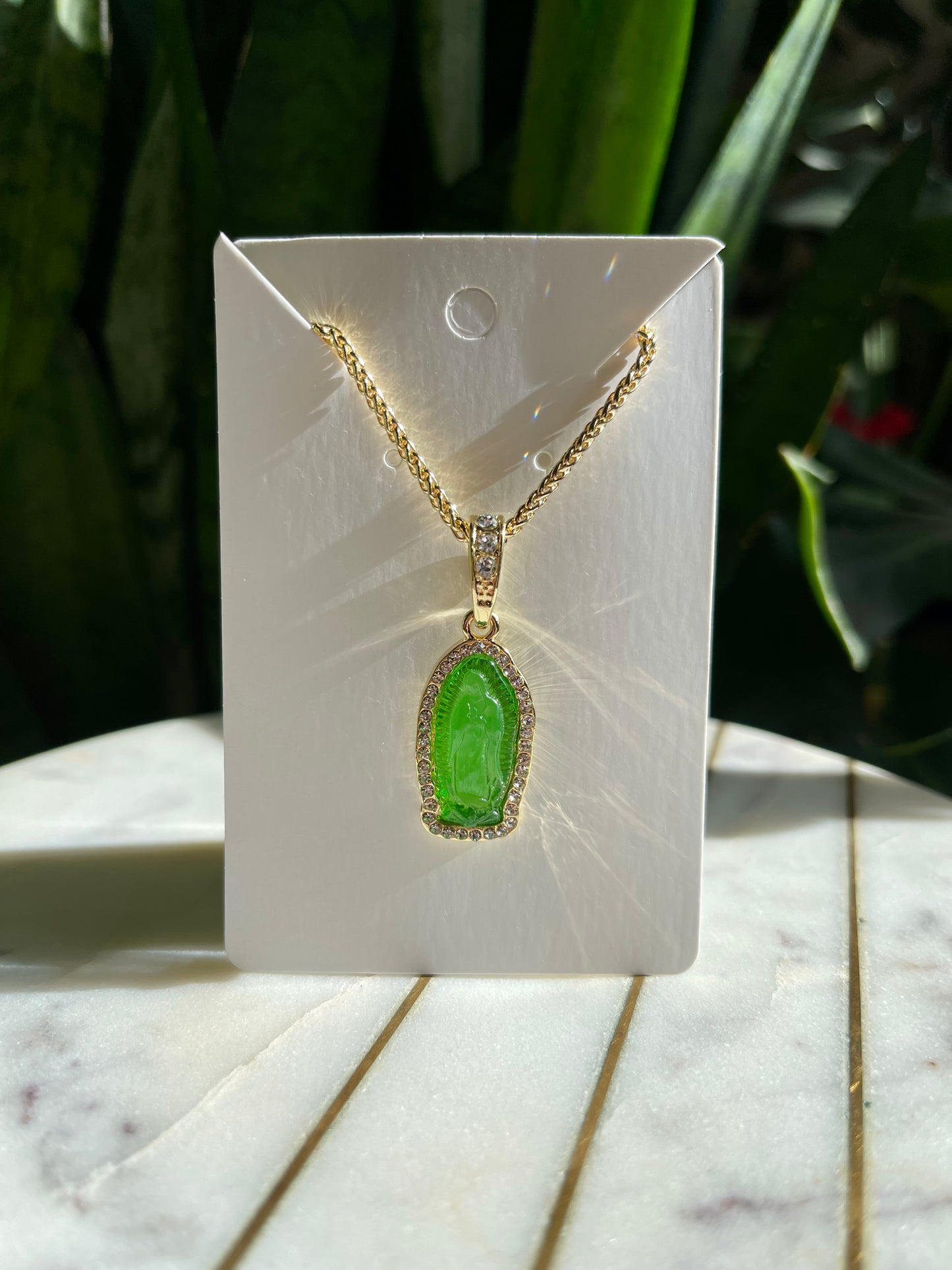 Mini Green Virgin Mary Necklace