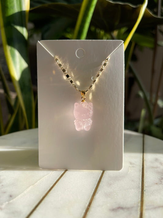 Rose Quartz Hello Kitty Necklace