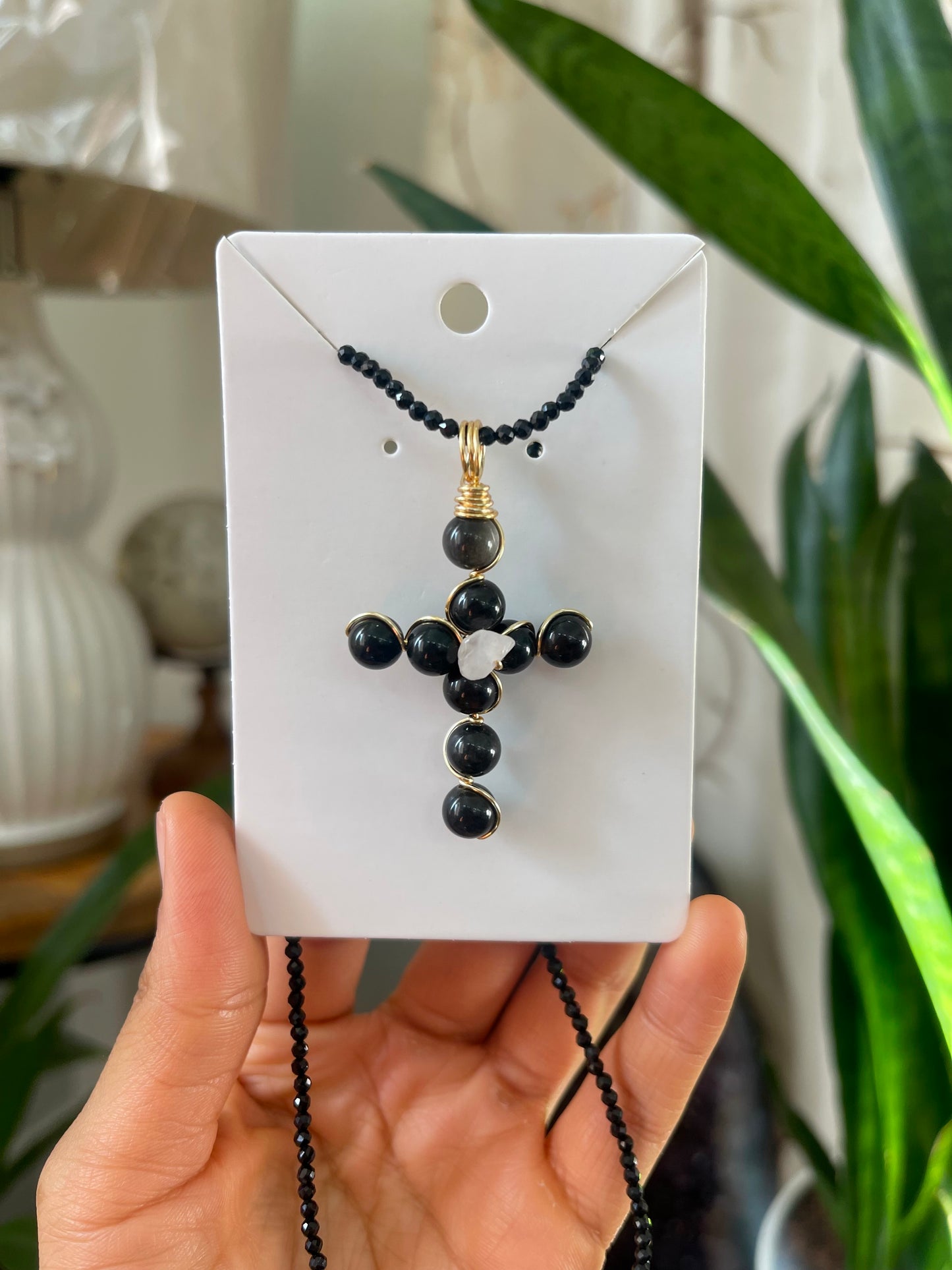 Silver Obsidian Cross Necklace