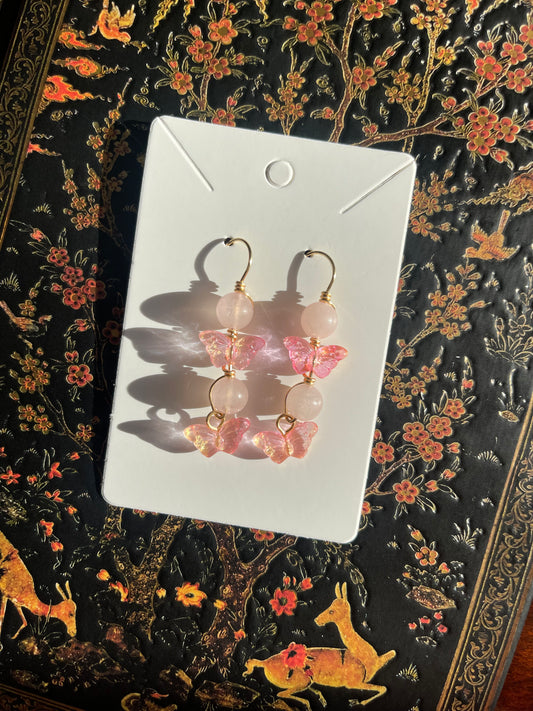 Rose Quartz Butterfly Earrings