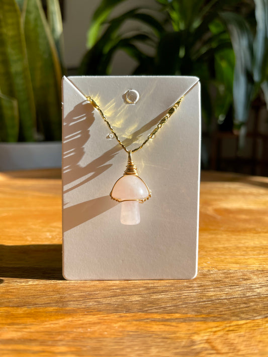 Rose Quartz Mushroom Necklaceem