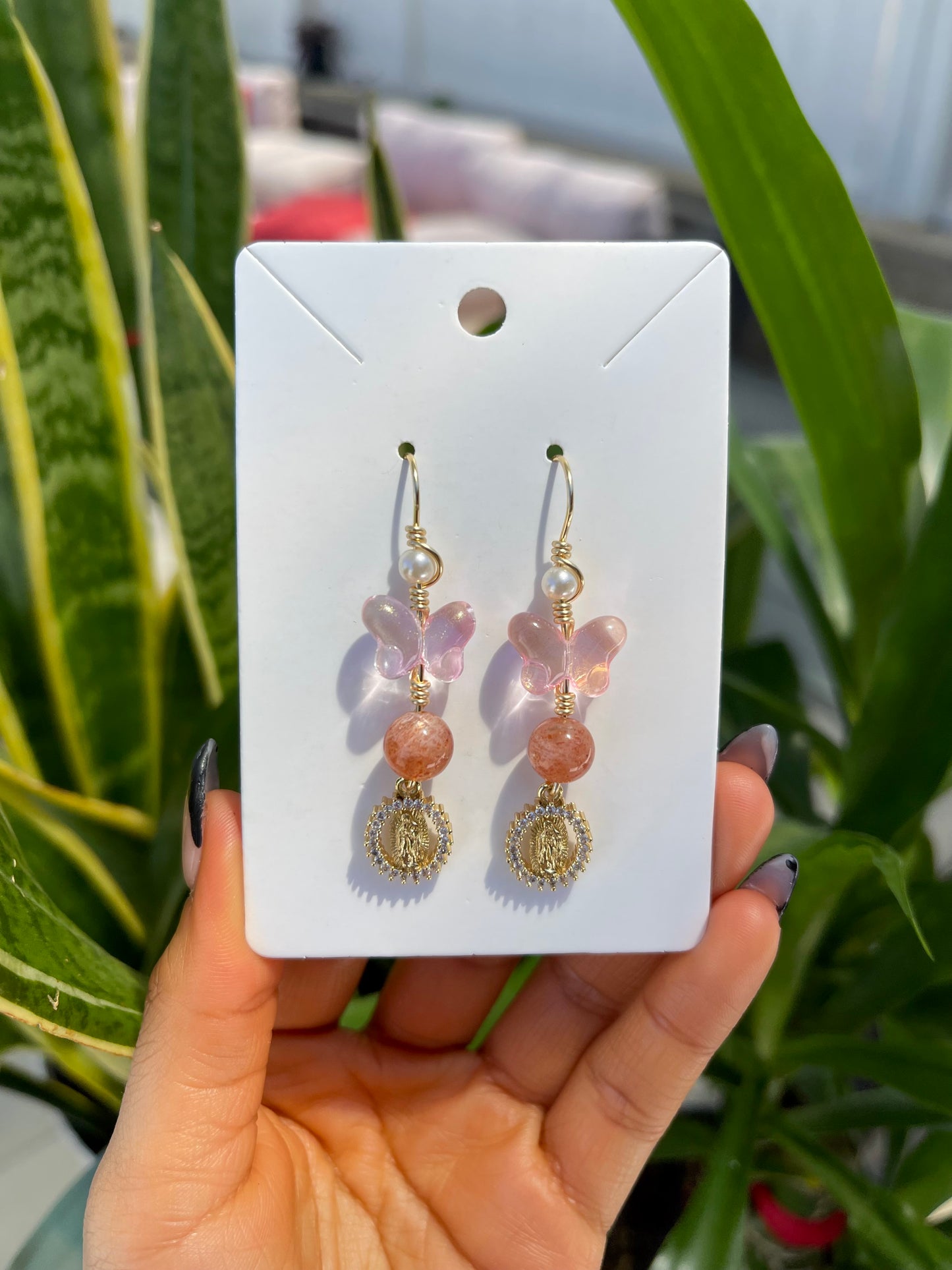 ‘Peachy Pearls’ Sunstone Earrings