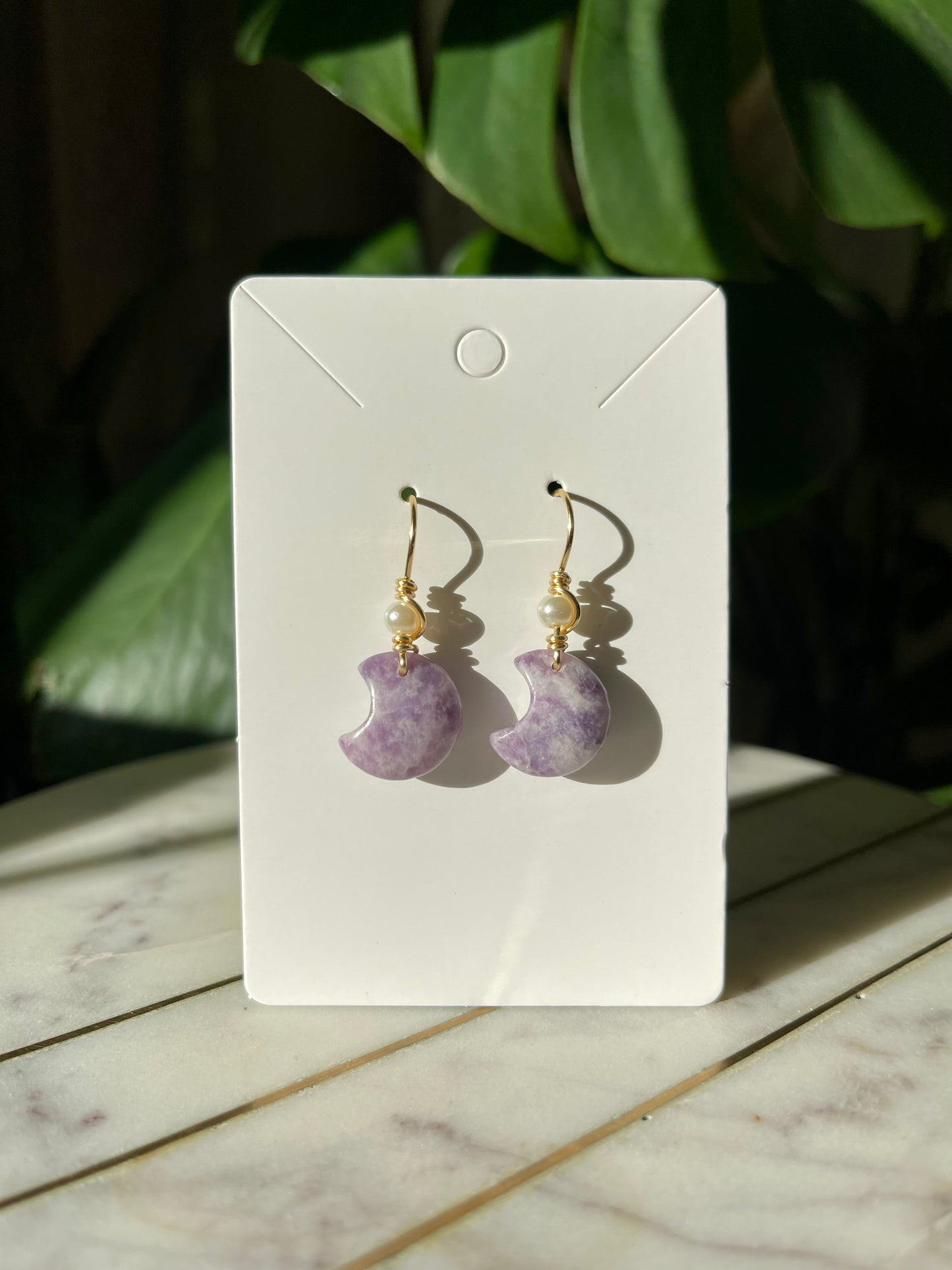 Lepidolite Moon Earrings