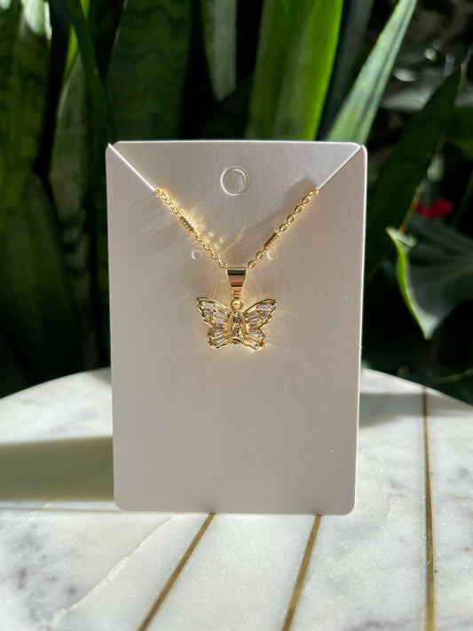 Virgin Mary Butterfly Necklace In White