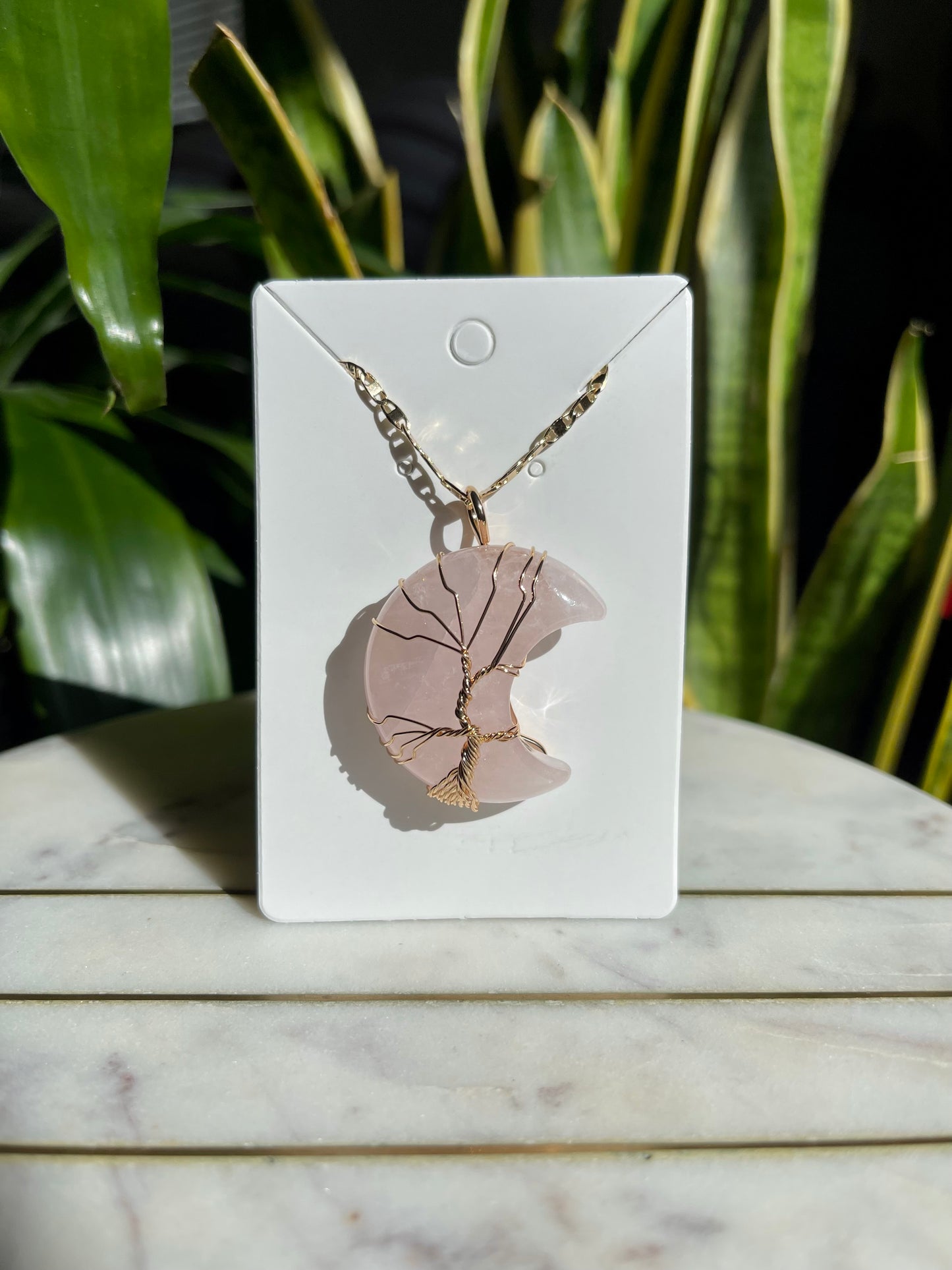 Rose Quartz Moon Necklace