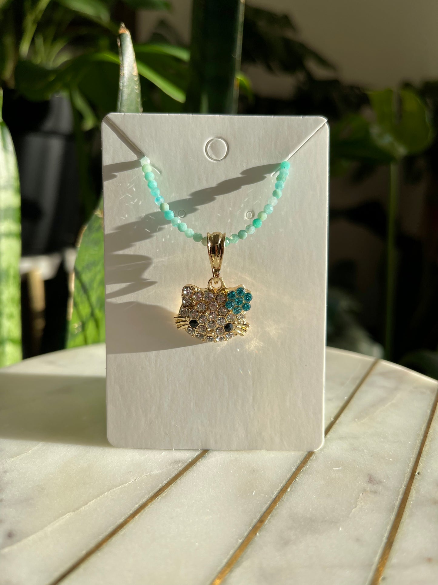 Amazonite Hello Kitty Necklace