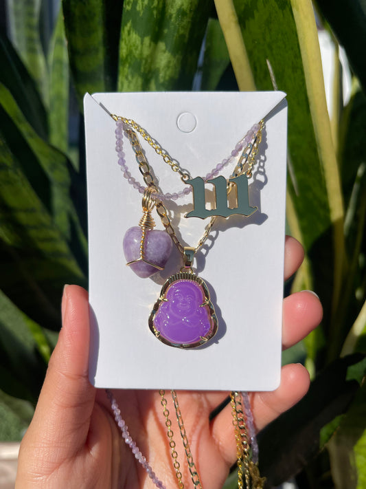 Purple Buddha Necklace Set