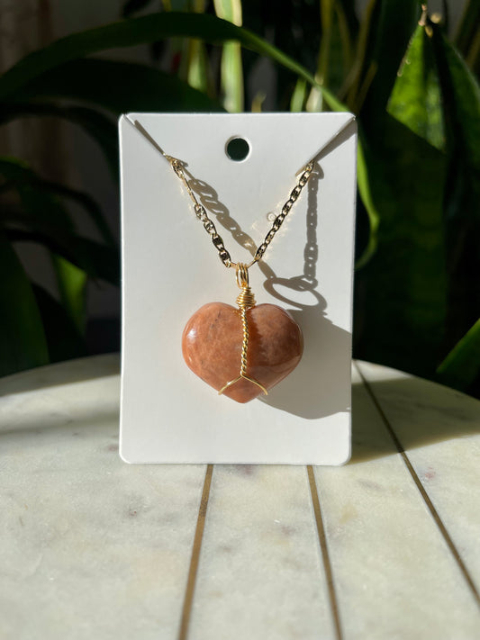 Peach Moonstone Heart Necklace