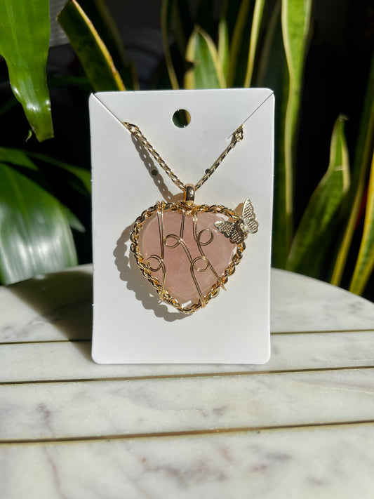 Rose Quartz Heart Necklacea