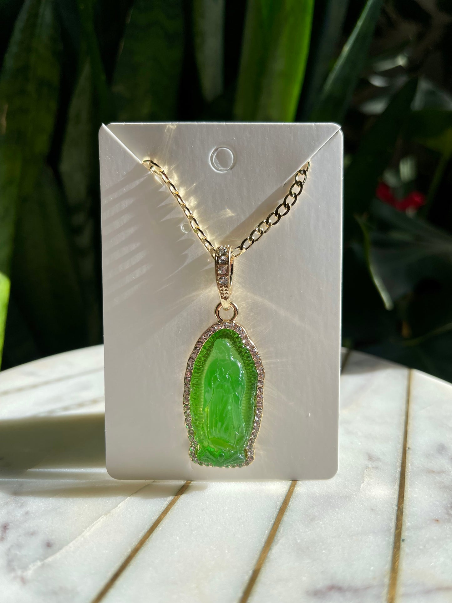 Green Virgin Mary Necklace