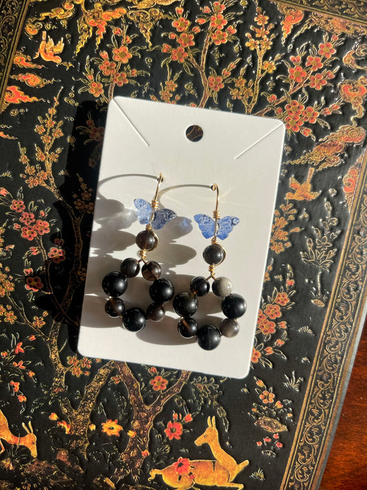 Silver Obsidian Butterfly Earrings