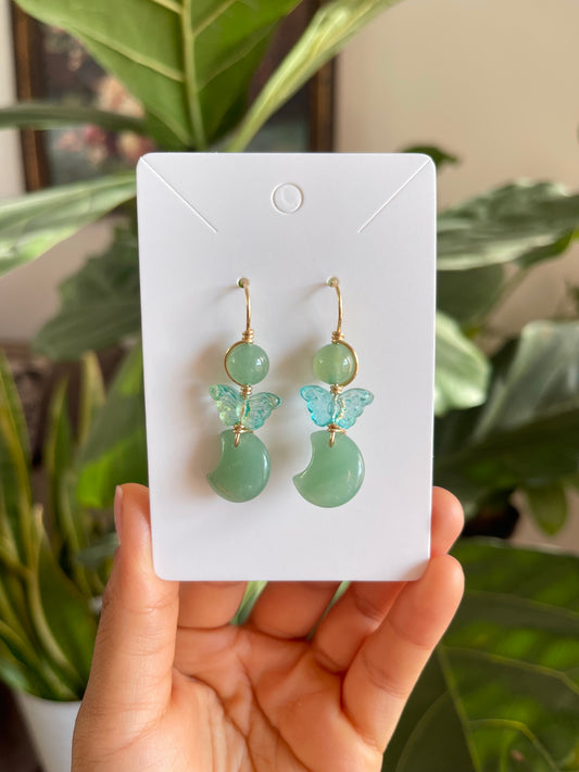 Green Aventurine Moon Earrings