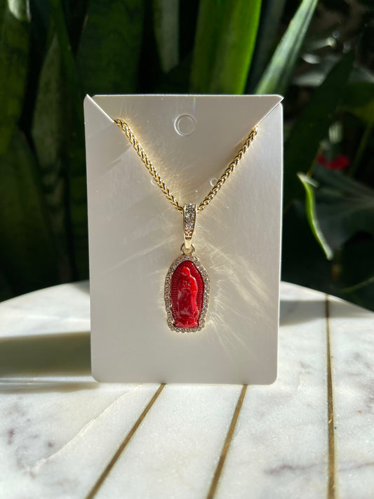 Mini Red Virgin Mary Necklace
