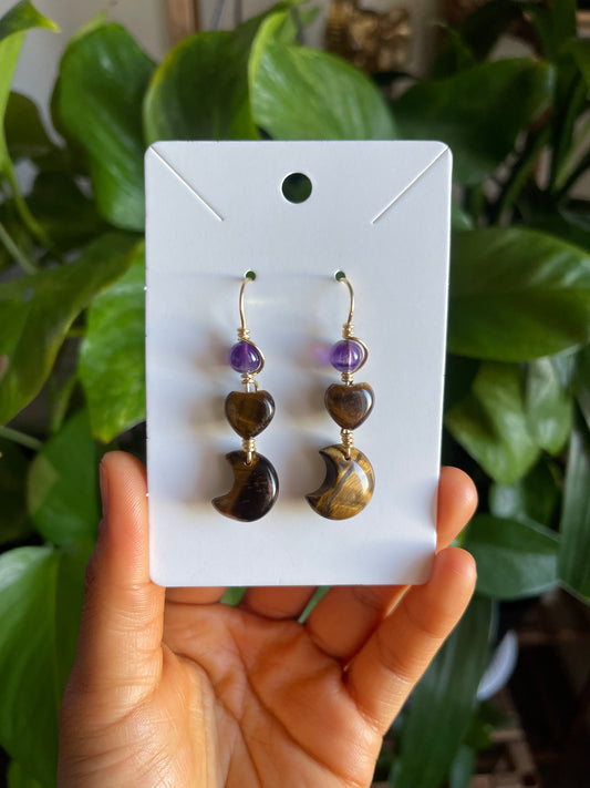 ‘Ayla’ Tiger’s Eye Moon Earrings