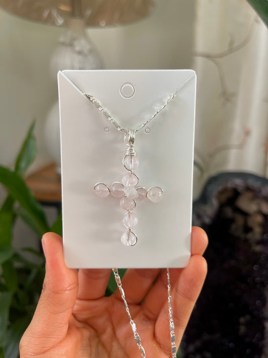 Rose Quartz Cross Necklace