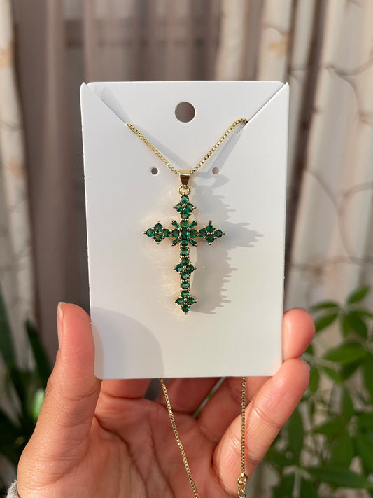 Emerald Cross Necklace