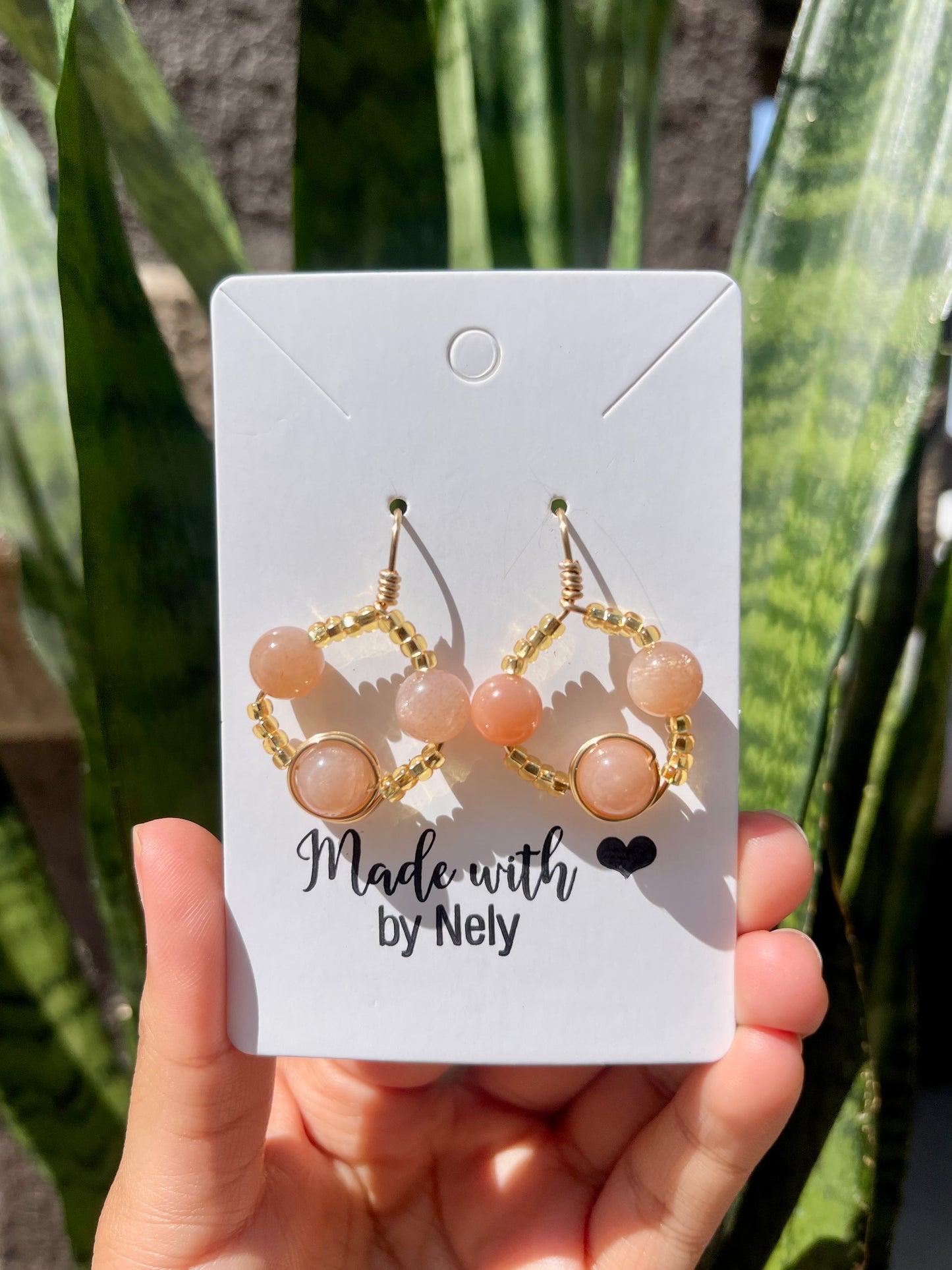 Peach Moonstone Hoop Earrings