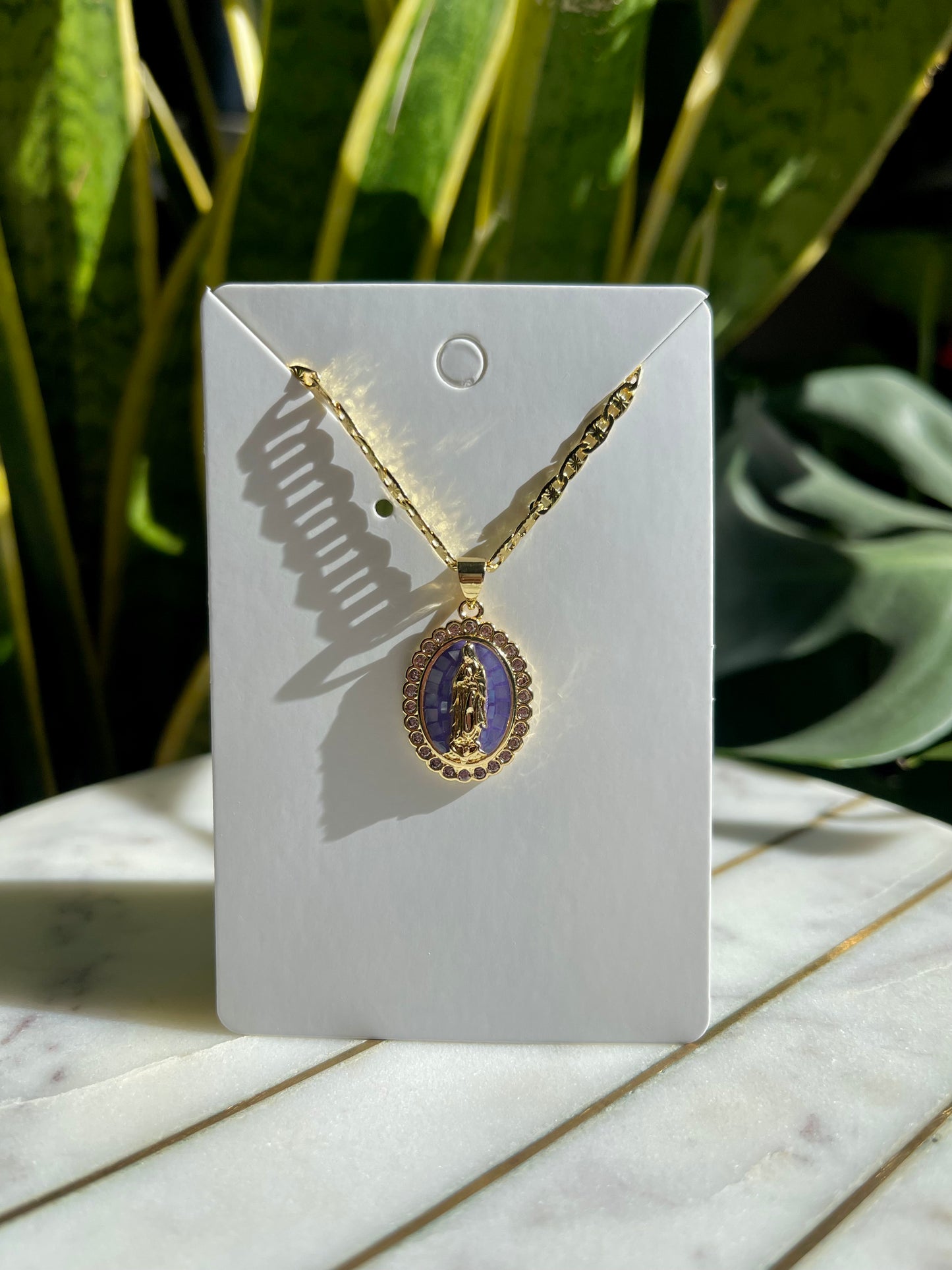 Purple Virgin Mary Necklace