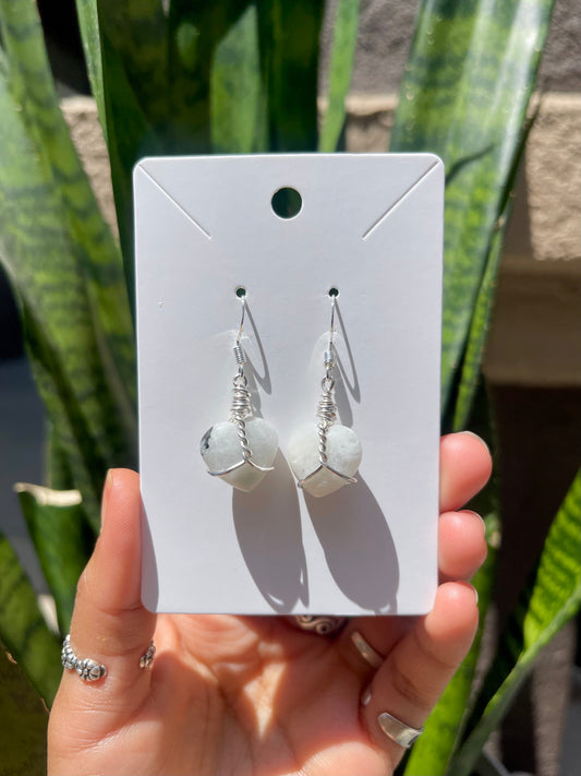 Silver Moonstone Heart Earrings