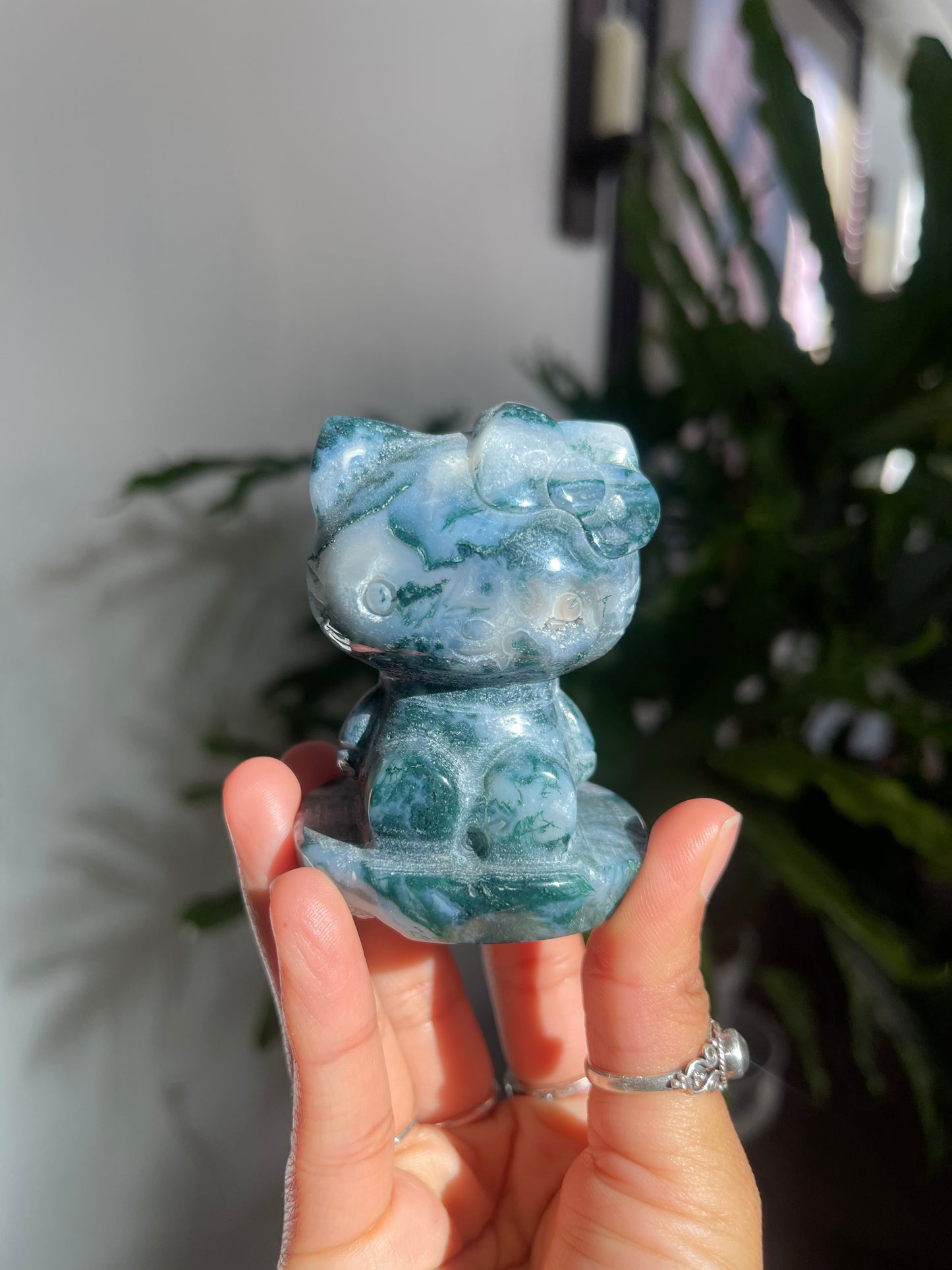 Moss Agate Hello Kitty