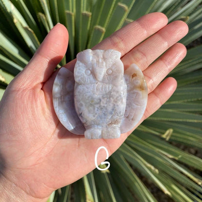 Flower Agate Owls