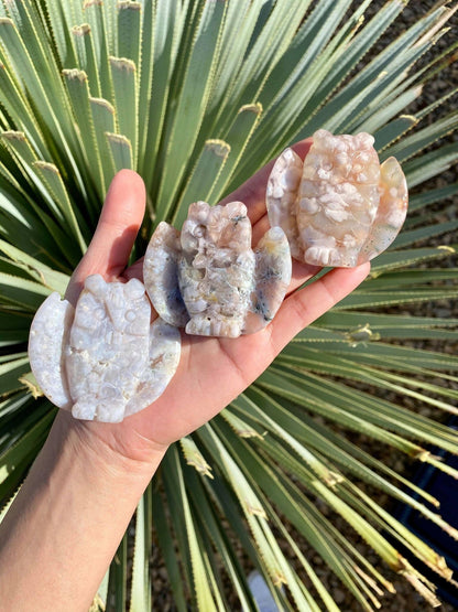 Flower Agate Owls