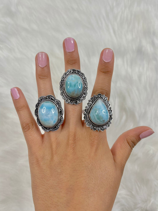 Detailed Larimar Rings