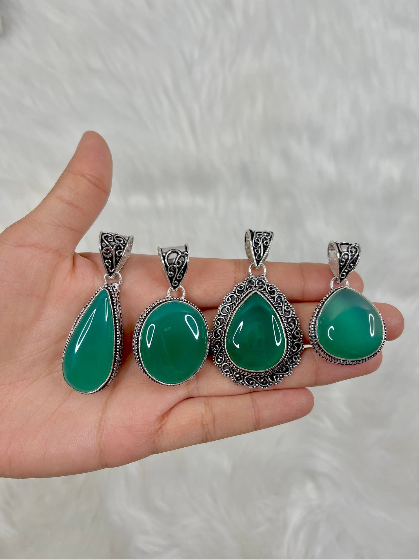 Green Onyx Detailed Pendants