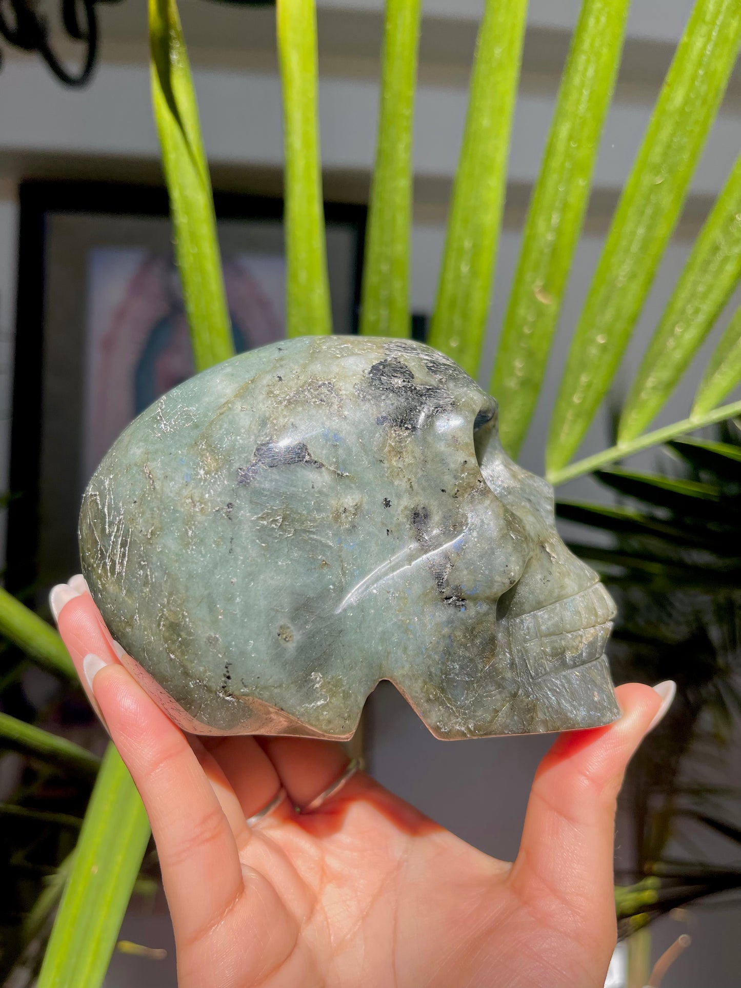 Labradorite Skull W/ Heart Eyes