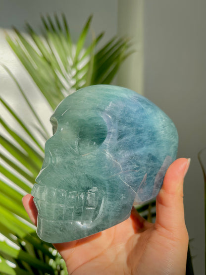 Blue Fluorite Skull W/ Heart Eyes